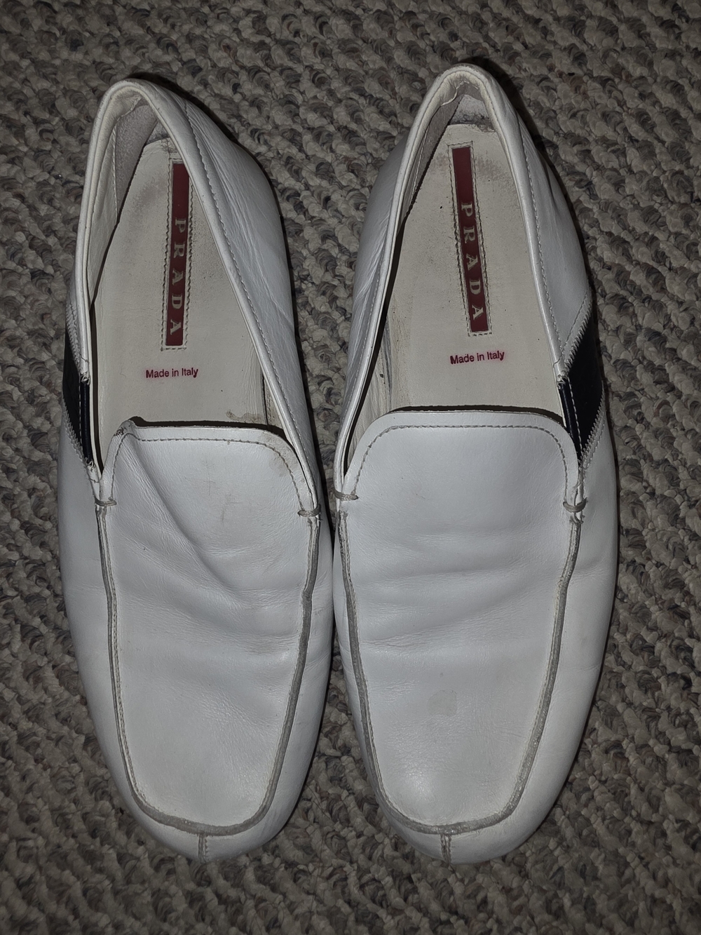Prada Men’s White Leather Slip-On Loafers